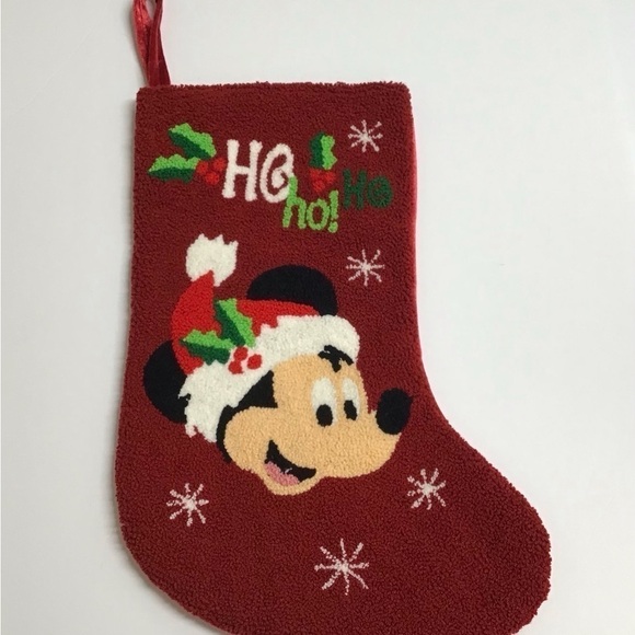 Disney Parks Santa Mickey Mouse Christmas Stocking HoHoHo Holly Snow Holiday Red - Picture 16 of 16